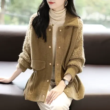 宝诗黎颗粒绒抽绳宽松收腰上衣2024年新款毛绒时尚外套女装春季商品大图