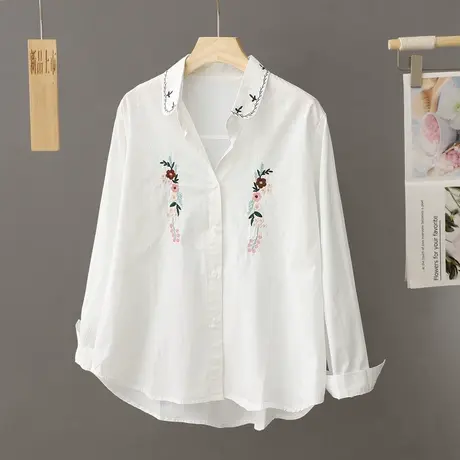 2024年新款法式春秋刺绣小众设计感白色衬衫女打底衫叠穿衬衣上衣商品大图