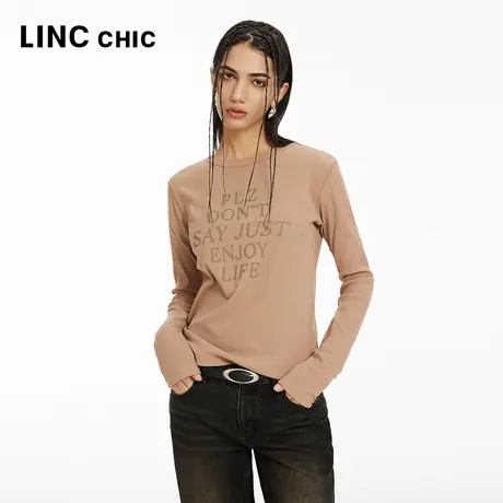 LINCCHIC金羽杰时装2024年春季新品圆领印字简约长袖T恤女FK100Y商品大图