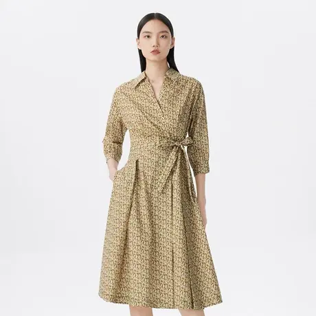 【纯棉】LANCY/朗姿春季新款衬衫连衣裙女印花收腰V领通勤商品大图