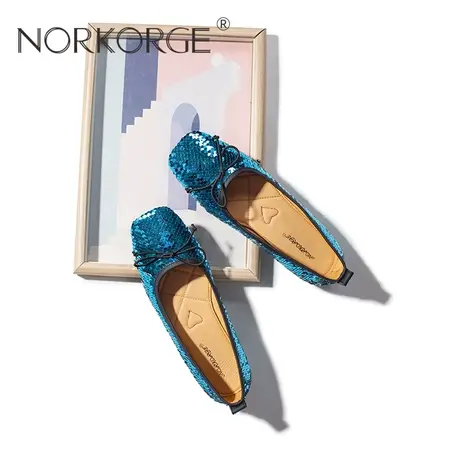 复古蓝银色蝴蝶结时装单鞋图片