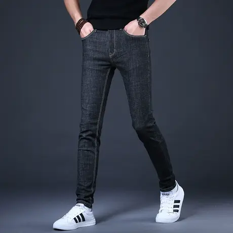 2023新款黑色男士牛仔裤男款弹力修身小脚潮牌休闲百搭裤子男秋款图片
