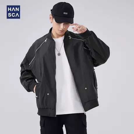 hansca黑色痞帅男士外套秋冬款2023新款潮牌防风高级感飞行夹克男商品大图
