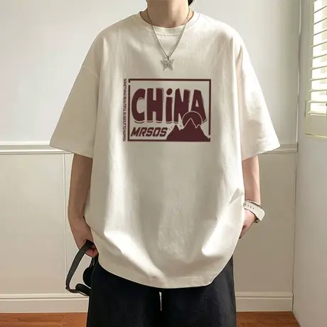 美式hiphop高街T恤男夏季宽松大码慵懒风纯棉短袖ins潮牌情侣上衣商品大图