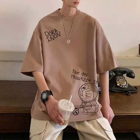 2024新款夏季简约圆领短袖T恤男简约卡通ins潮牌宽松男生体恤上衣商品大图
