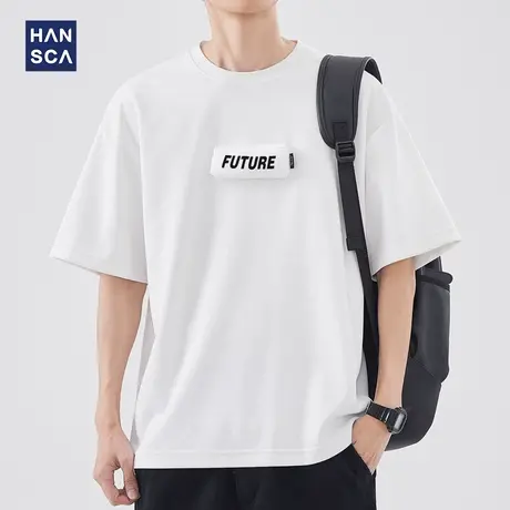 hansca 美式圆领短袖T恤男夏季新款潮牌字母简约高级宽松百搭上衣商品大图