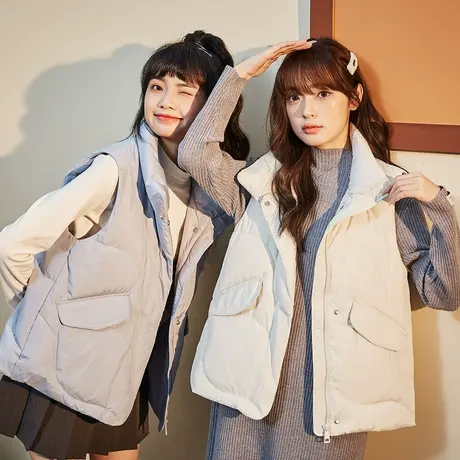唐狮2022冬装新款女短款羽绒服马甲菱格衔缝羽绒背心叠穿保暖内搭图片