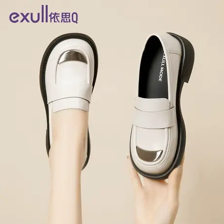 依思Q单鞋女乐福鞋2024春秋新款鞋子厚底休闲百搭小皮鞋女鞋图片