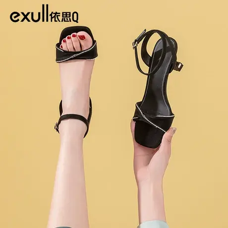 依思q高跟鞋夏女高级感2024新款气质名媛细跟一字带时装凉鞋女款图片