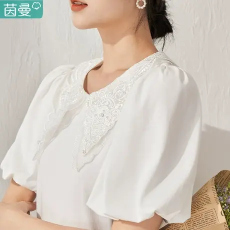 茵曼欧根纱T恤女款2024夏季新款灯笼袖气质上衣小众原创t恤正肩商品大图
