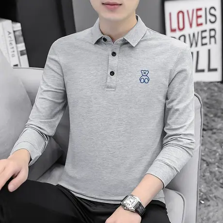 珠地棉polo衫男长袖带领翻领t恤保罗潮牌潮流小熊打底衫有领秋衣商品大图