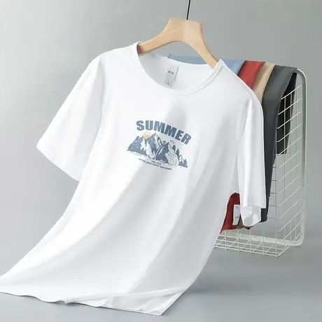 莫代尔白色短袖t恤男装2023新款夏季冰丝凉感上衣服透气速干半袖商品大图