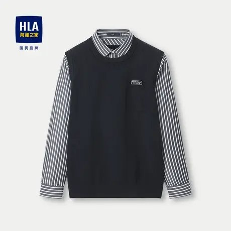HLA/海澜之家条纹双领针织衫2023秋季新款修身打底套头衫假两件男商品大图