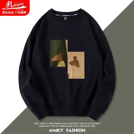 圆领卫衣男无帽复古潮牌ins小众设计感秋冬加绒情侣长袖男士上衣商品大图