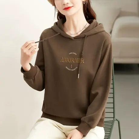 春秋连帽卫衣女ins潮2023新款时尚刺绣字小个子上衣薄款休闲外套图片