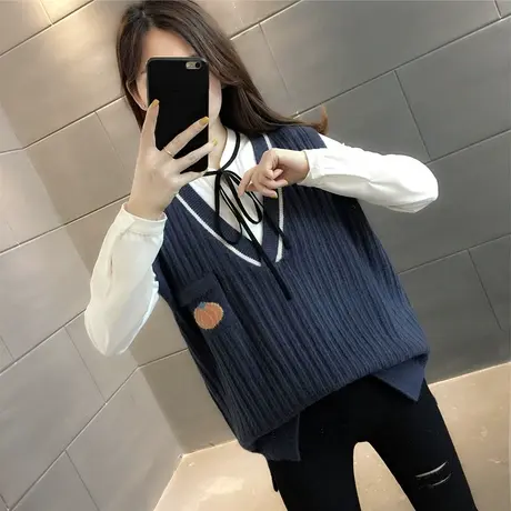 V领针织马甲背心女春装2023年新款百搭宽松外穿百搭无袖毛衣坎肩商品大图
