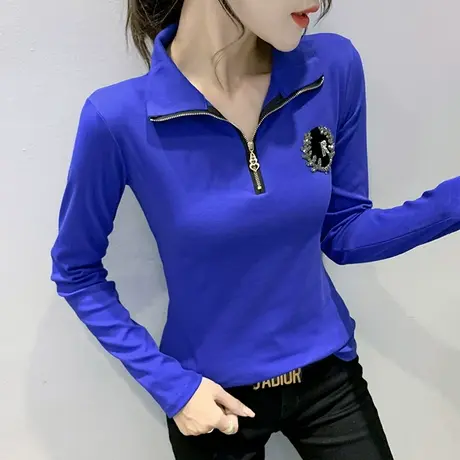 女装2023新款潮时尚拉链T恤修身洋气质上衣百搭打底衫女长袖春秋商品大图
