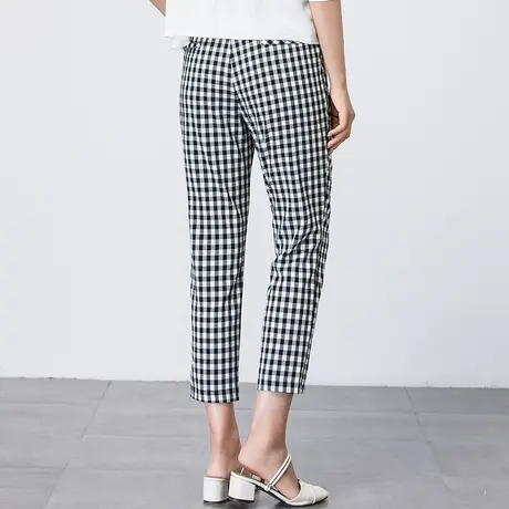 黑白格子裤女夏七分裤2023新款夏季薄款休闲裤子八分哈伦裤九分裤商品大图