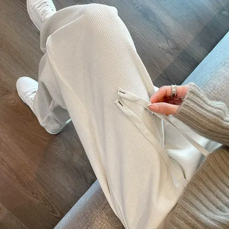 雪尼尔阔腿裤女春秋新款高腰垂感宽松显瘦小个子休闲条绒直筒长裤商品大图