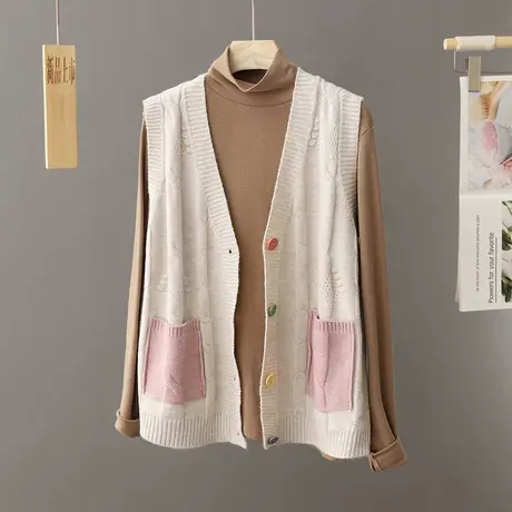 小香风针织毛衣马甲背心女早秋2023新款外搭宽松叠穿针织开衫上衣商品大图