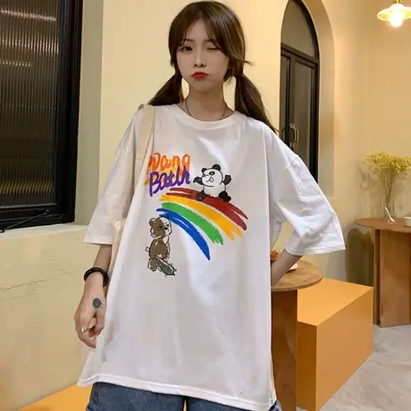 原宿风短袖t恤女2021夏季宽松韩版学生半袖设计感小众上衣服ins潮商品大图