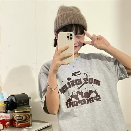 红续原创2023春夏新款韩版小个子宽松百搭纯棉ins潮短袖T恤女上衣图片