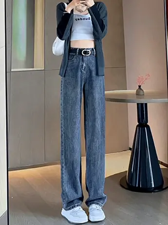 清仓捡漏高街直筒牛仔裤女春秋高腰新款秋装阔腿显瘦垂感拖地裤商品大图