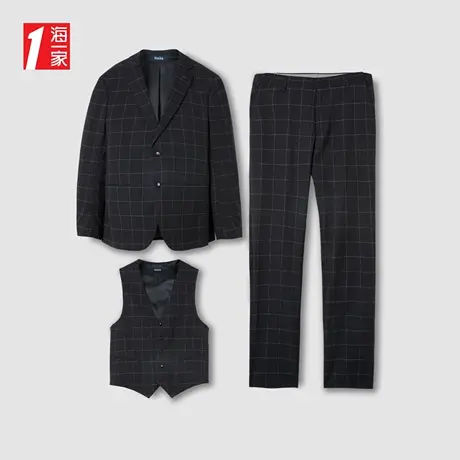 海一家商务正装三件西服套装经典格纹男士礼服套装图片