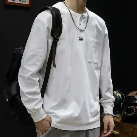 秋季POLO衫长袖t恤男ins潮牌纯棉宽松大码2023新款男士春秋衬衫领图片