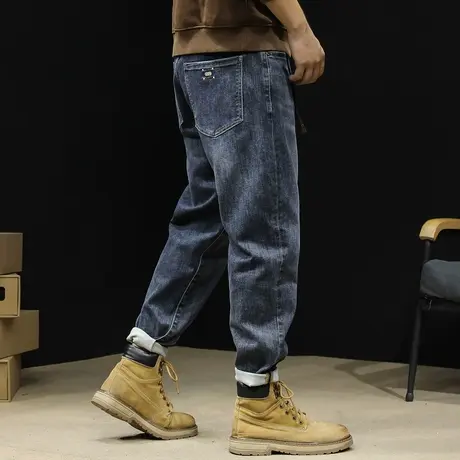 潮牌牛仔裤男秋季2023新款大码男士弹力微哈男裤秋冬直筒男款裤子商品大图