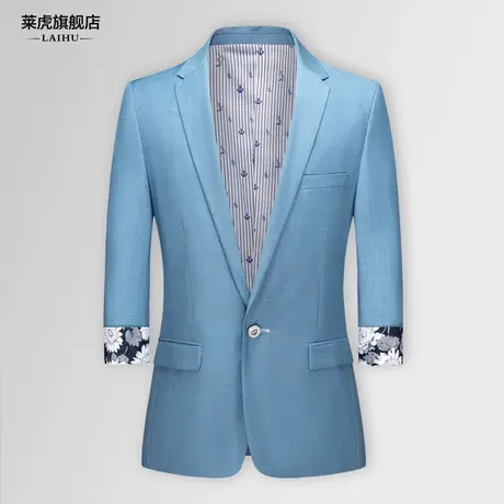 清仓夏季新款休闲西服男士外套修身英伦七分袖小西装男潮流薄上衣商品大图