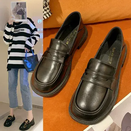 英伦风小皮鞋2023年春季新款单鞋日系jk鞋子平底乐福鞋一脚蹬女鞋图片