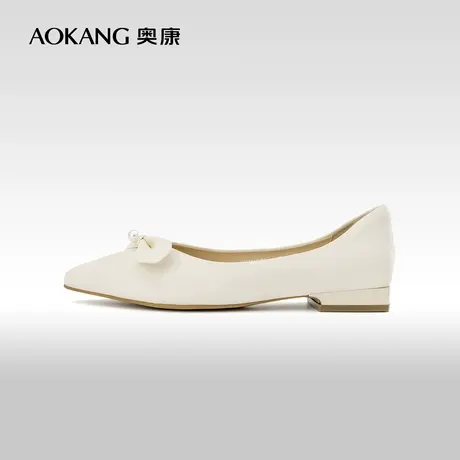 奥康女鞋 2023春秋季浅口甜美气质尖头单鞋低跟舒适简约蝴蝶结商品大图