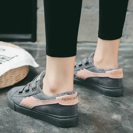 2020秋冬新款韩版百搭小白鞋女学生二棉帆布鞋加绒保暖板鞋小黑鞋图片