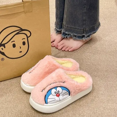 2023新款棉拖鞋女秋冬季可爱哆啦梦室内家用保暖毛绒包头厚底拖鞋商品大图