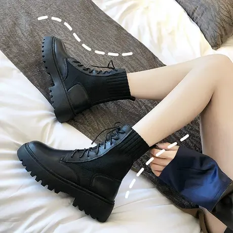真皮马丁靴女2023年新款秋冬季单靴内增高切尔西瘦瘦靴子厚底短靴图片
