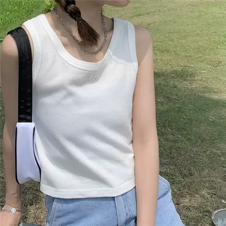 背心女内搭小吊带u型螺纹工字外穿欧美上衣遮副乳防走光白色打底图片