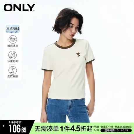 ONLY秋季凉感甜美花朵直筒圆领短袖T恤女|123201181商品大图