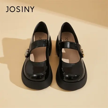 Josiny/卓诗尼乐福鞋女2024新款英伦风黑色小皮鞋粗跟高级感单鞋商品大图