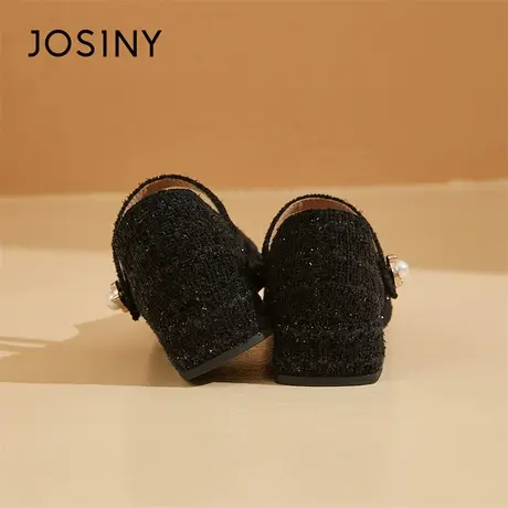 Josiny/卓诗尼高跟玛丽珍鞋女2024新款春季黑色粗跟气质法式单鞋商品大图
