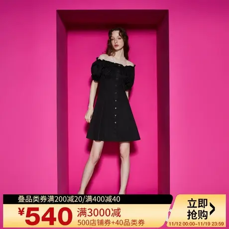 Juicy Couture橘滋2023新款可盐可甜大U领系带A摆连衣裙图片
