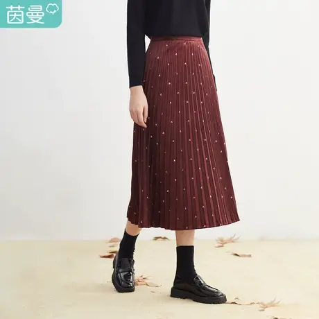 【商场同款】茵曼半身百褶裙女2023春冬新款复古甜美a字气质长裙图片