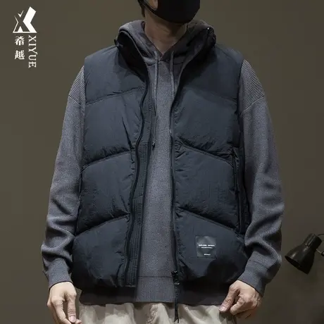 希越工装羽绒马甲男士宽松加大码立领无袖棉服冬季厚款白鸭绒外套图片