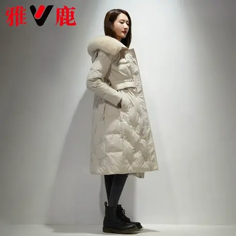 雅鹿大狐狸毛领羽绒服女中长款连帽2021冬季新款时尚宽松保暖外套商品大图