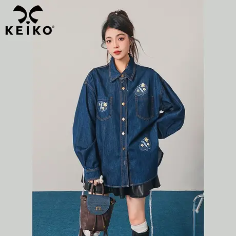 KEIKO 设计感蝴蝶刺绣牛仔外套女2023秋季韩版休闲宽松显瘦夹克图片