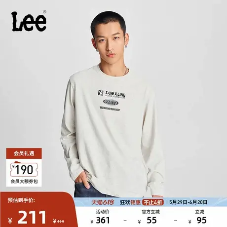 Lee舒适圆领Logo印花磨绒燕麦灰男长袖T恤休闲潮流LMT009074200图片