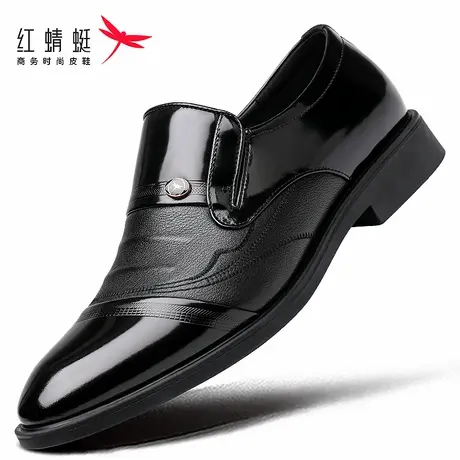 红蜻蜓男鞋春秋尖头漆皮男士拼接三接头商务正装一脚蹬皮鞋男真皮商品大图