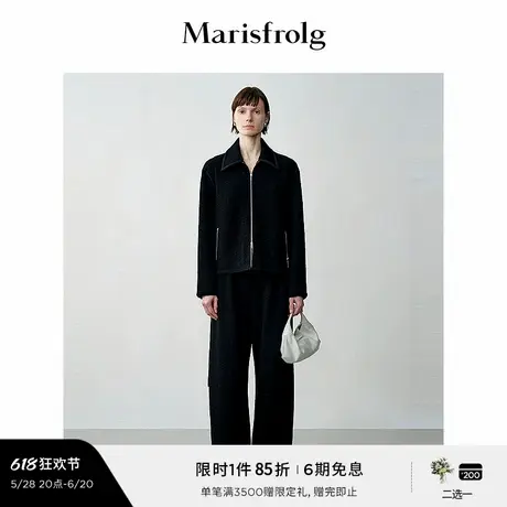 【随型外套】玛丝菲尔秋黑色金属拉链立体提花羊毛休闲外套图片
