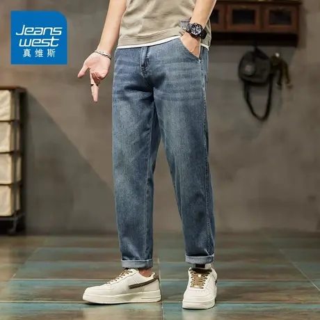 KZ真维斯春秋季九分裤潮牌牛仔裤男士弹力弹性宽松高端休闲男裤子商品大图