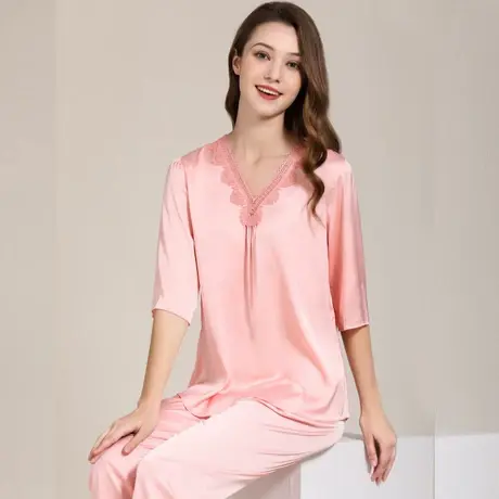 冰丝睡衣女夏短袖2025年新款简约可外穿大码丝绸家居服仿真丝套装商品大图